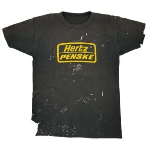 1990s Single Stitch Vintage Distressed Hertz Penske Black Mechanic’s T-Shirt Tee